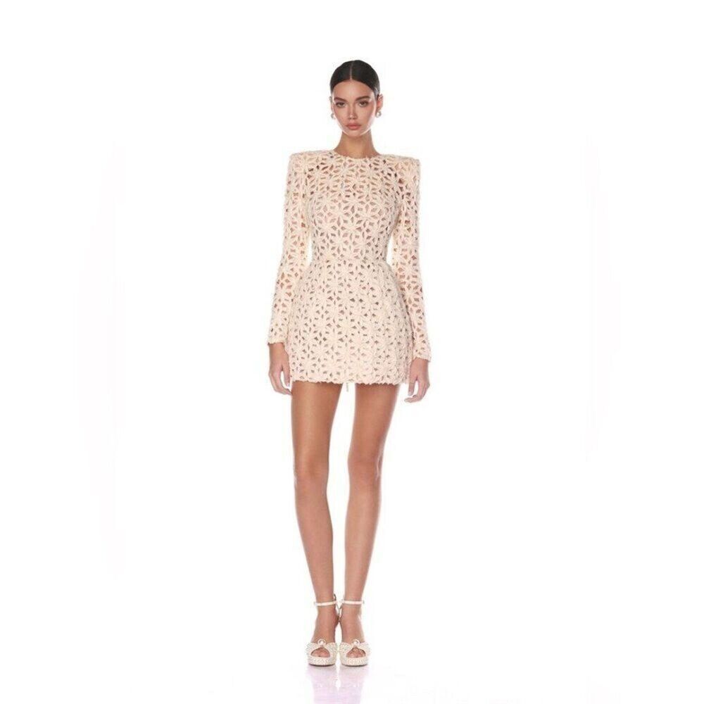 NWOT BRONX AND BANCO CASEY BEIGE MINI DRESS, wedding bridal long sleeve dress